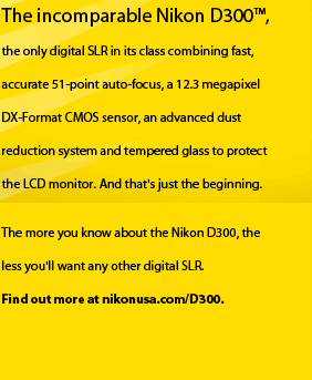 The incomparable Nikon D300. The more you know about the Nikon D300, the less you'll want any other digital SLR.